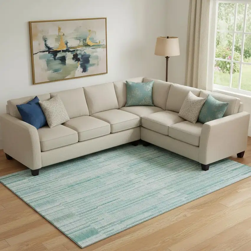 Turquoise And Sky Blue Striped Washable Area Rug With UV Protection Photo 2