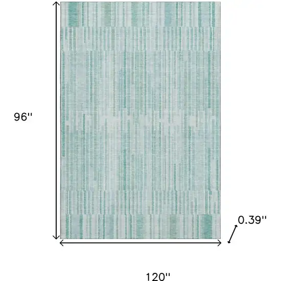 Turquoise And Sky Blue Striped Washable Area Rug With UV Protection Photo 9