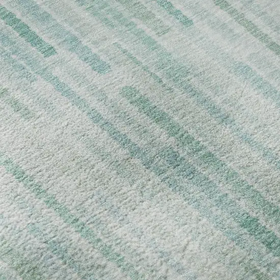 Turquoise And Sky Blue Striped Washable Area Rug With UV Protection Photo 8