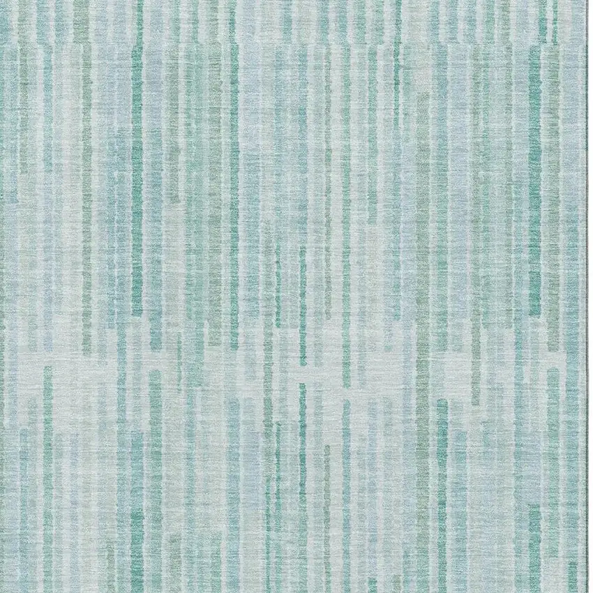 Turquoise And Sky Blue Striped Washable Area Rug With UV Protection Photo 3