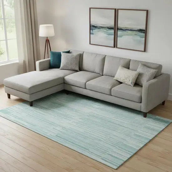 Turquoise And Sky Blue Striped Washable Area Rug With UV Protection Photo 2