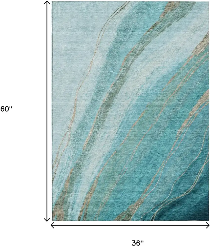 Turquoise And Taupe Abstract Washable Indoor Outdoor Area Rug Photo 9