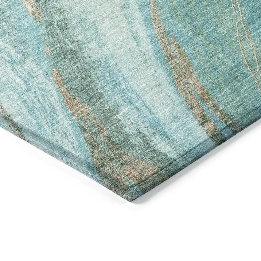 Turquoise And Taupe Abstract Washable Indoor Outdoor Area Rug Photo 8