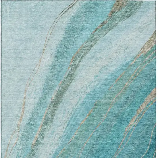 Turquoise And Taupe Abstract Washable Indoor Outdoor Area Rug Photo 9