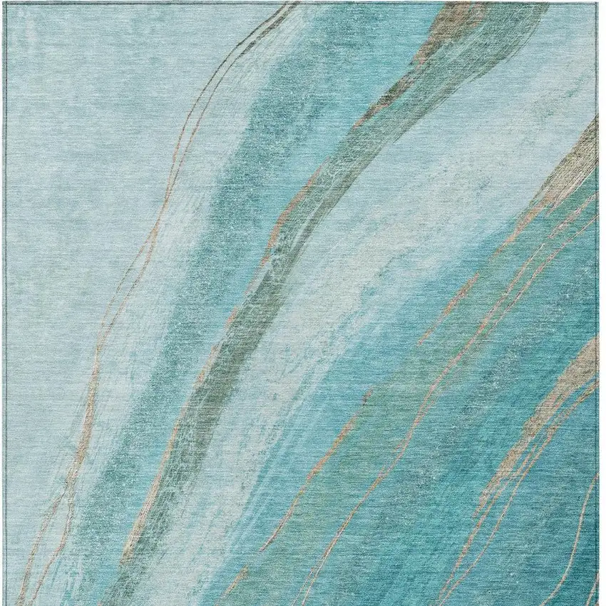 Turquoise And Taupe Abstract Washable Indoor Outdoor Area Rug Photo 9