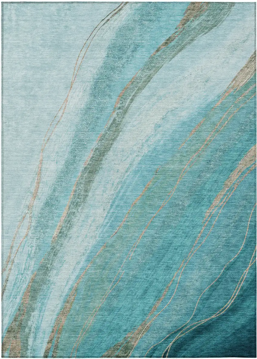 Turquoise And Taupe Abstract Washable Indoor Outdoor Area Rug Photo 1
