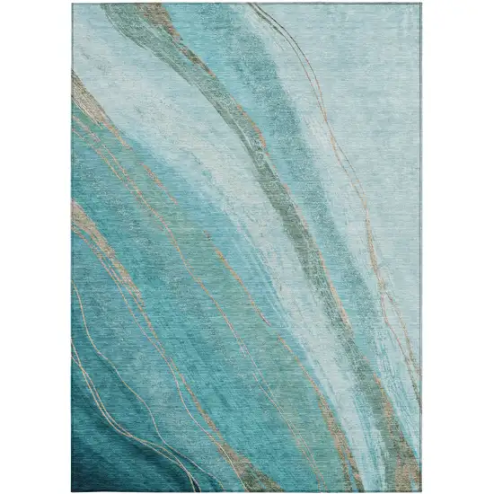 Turquoise And Taupe Abstract Washable Indoor Outdoor Area Rug Photo 3