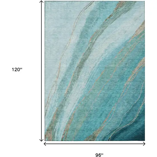 Turquoise And Taupe Abstract Washable Indoor Outdoor Area Rug Photo 9