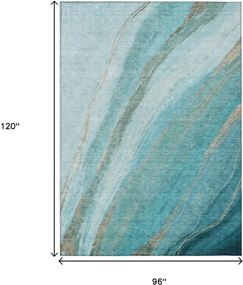 Turquoise And Taupe Abstract Washable Indoor Outdoor Area Rug Photo 9