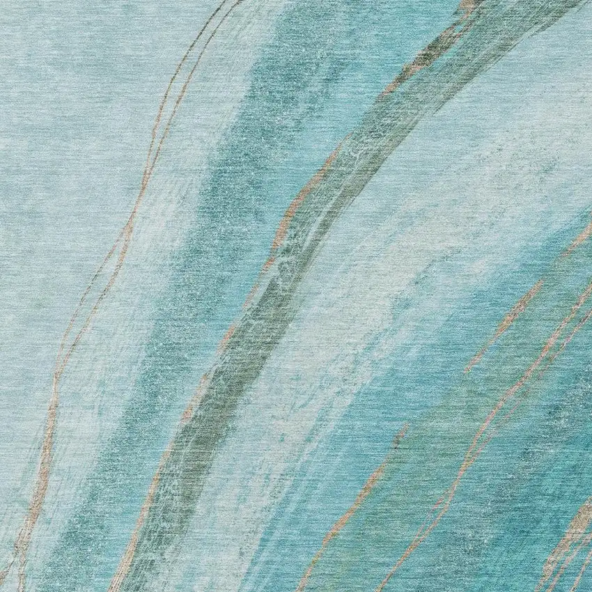 Turquoise And Taupe Abstract Washable Indoor Outdoor Area Rug Photo 6
