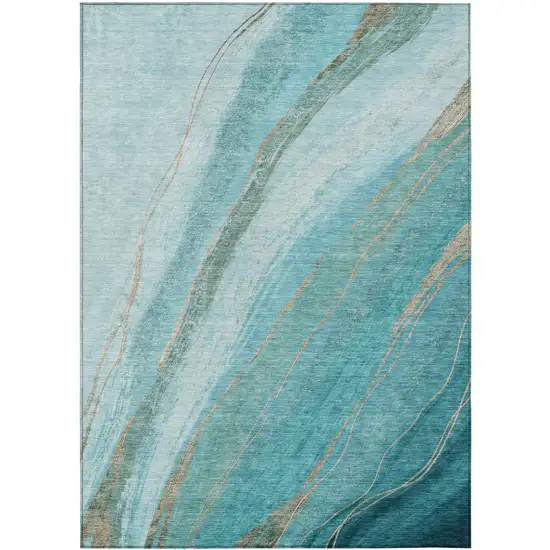 Turquoise And Taupe Abstract Washable Indoor Outdoor Area Rug Photo 3