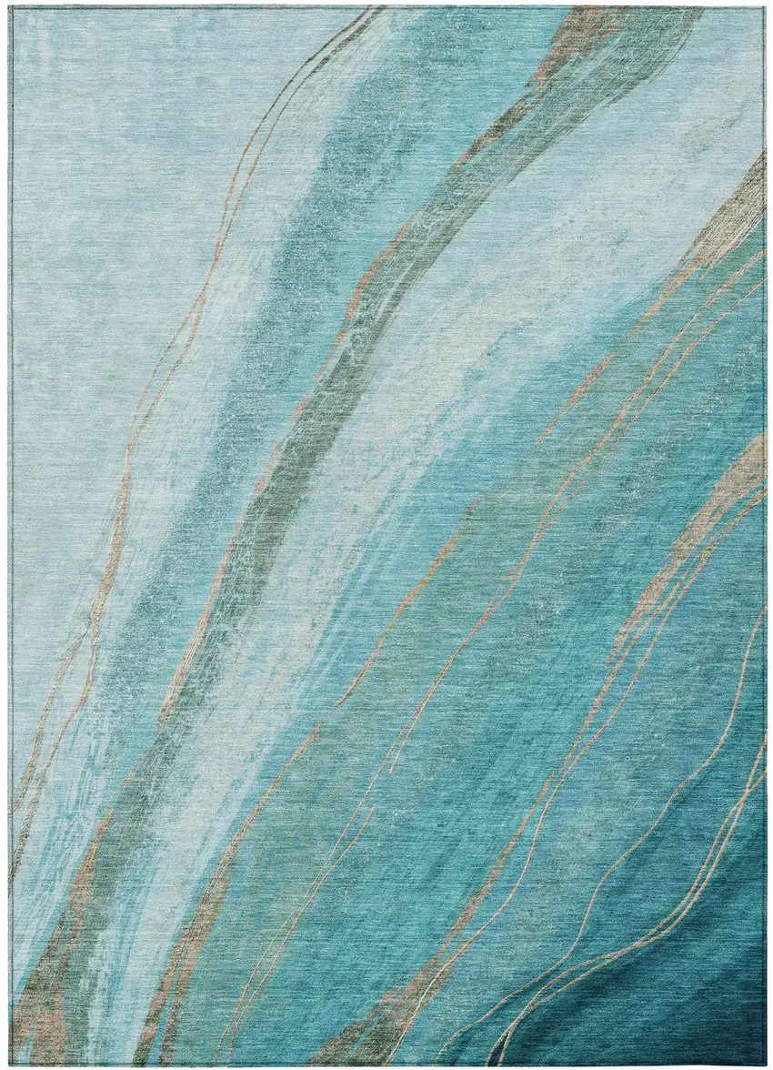 Turquoise And Taupe Abstract Washable Indoor Outdoor Area Rug Photo 3