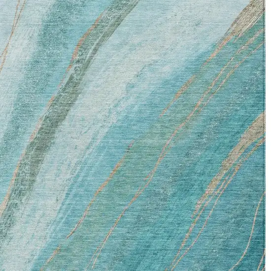 Turquoise And Taupe Abstract Washable Indoor Outdoor Area Rug Photo 6