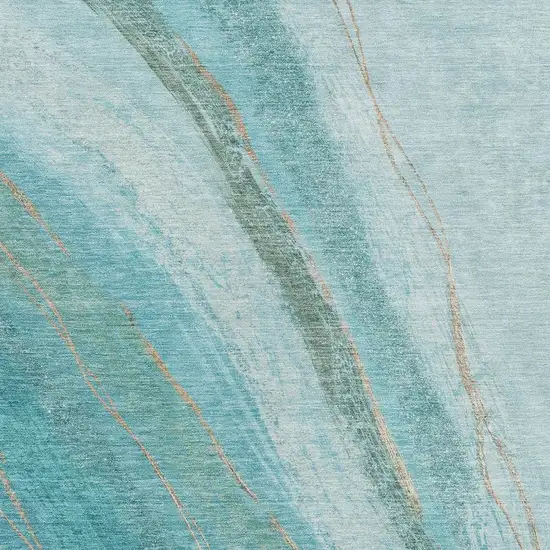Turquoise And Taupe Abstract Washable Indoor Outdoor Area Rug Photo 3