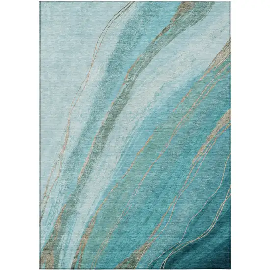 Turquoise And Taupe Abstract Washable Indoor Outdoor Area Rug Photo 8