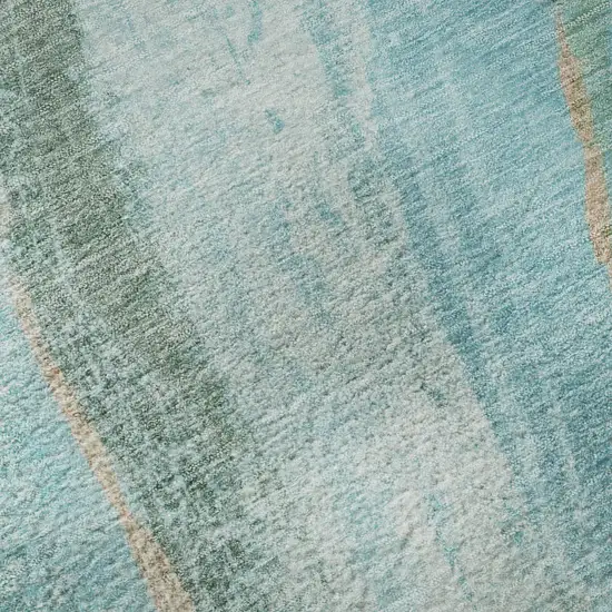 Turquoise And Teal Abstract Washable Area Rug With UV Protection Photo 8