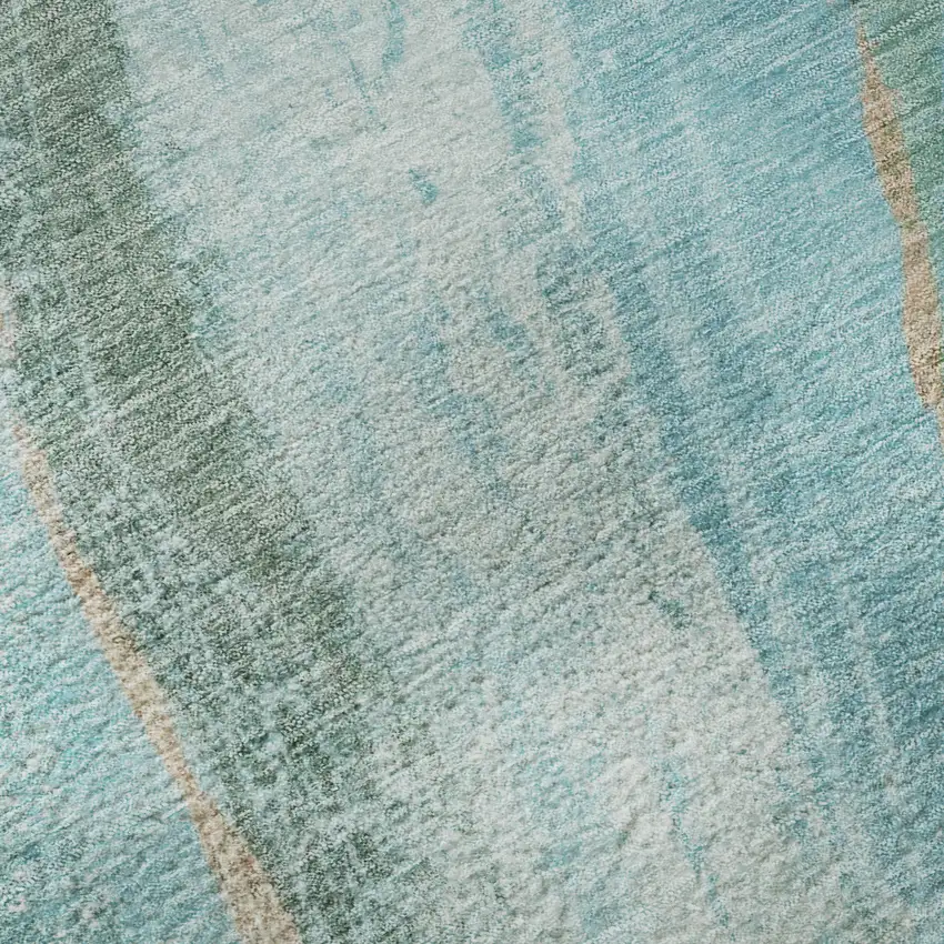Turquoise And Teal Abstract Washable Area Rug With UV Protection Photo 8