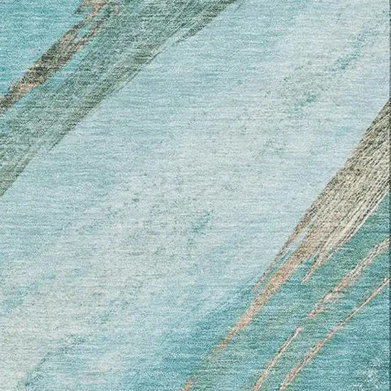 Turquoise And Teal Abstract Washable Area Rug With UV Protection Photo 3