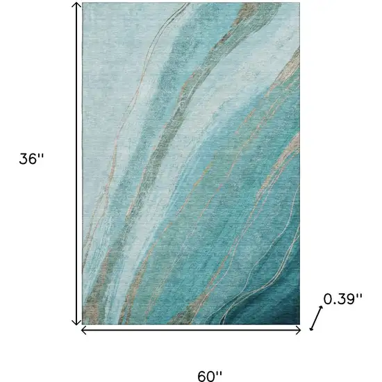 Turquoise And Teal Abstract Washable Area Rug With UV Protection Photo 9