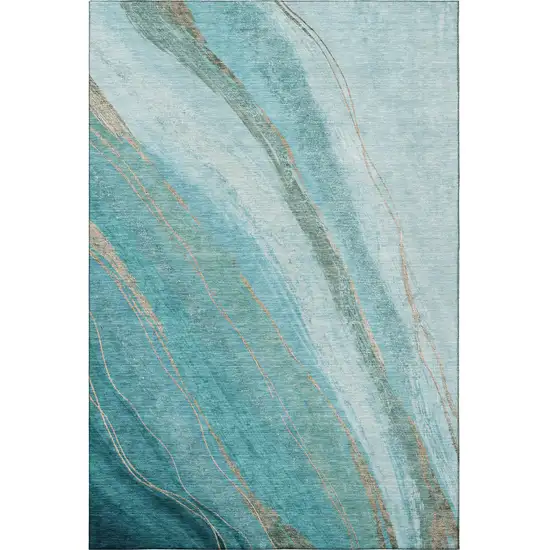Turquoise And Teal Abstract Washable Area Rug With UV Protection Photo 4