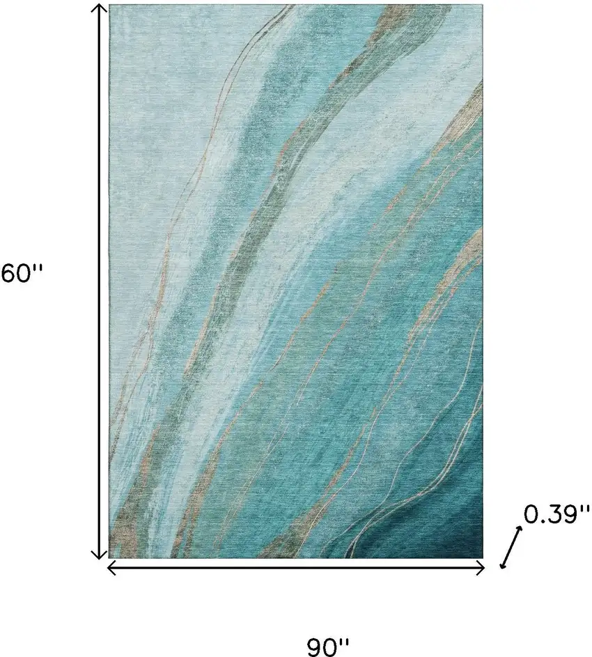 Turquoise And Teal Abstract Washable Area Rug With UV Protection Photo 9
