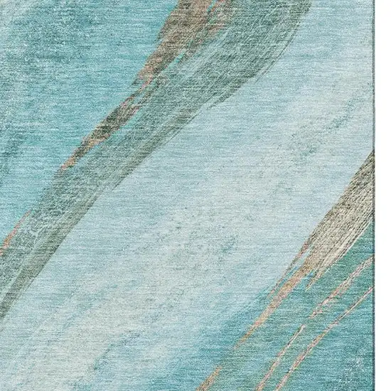 Turquoise And Teal Abstract Washable Area Rug With UV Protection Photo 3