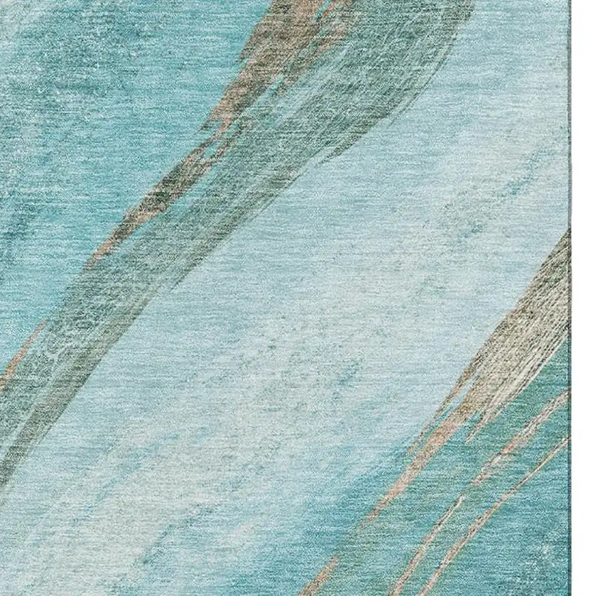 Turquoise And Teal Abstract Washable Area Rug With UV Protection Photo 3