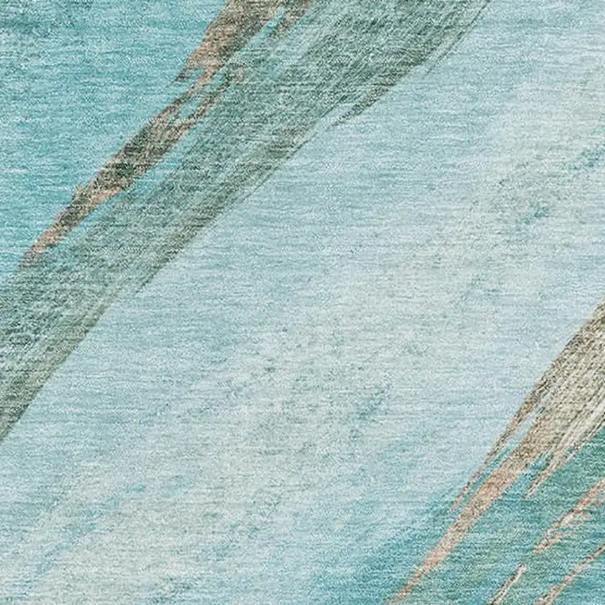 Turquoise And Teal Abstract Washable Area Rug With UV Protection Photo 3