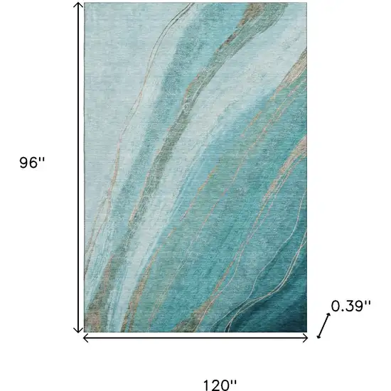 Turquoise And Teal Abstract Washable Area Rug With UV Protection Photo 9