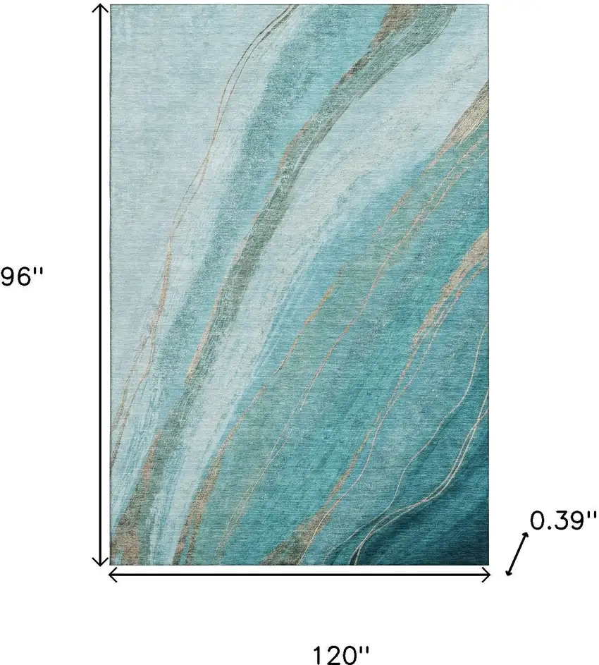 Turquoise And Teal Abstract Washable Area Rug With UV Protection Photo 9
