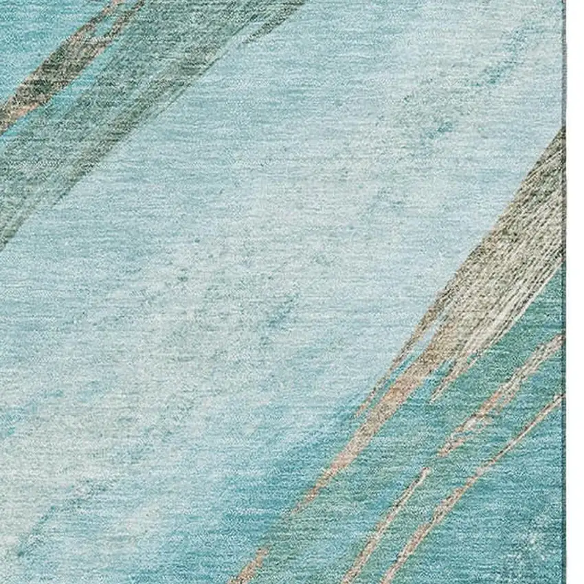 Turquoise And Teal Abstract Washable Area Rug With UV Protection Photo 3
