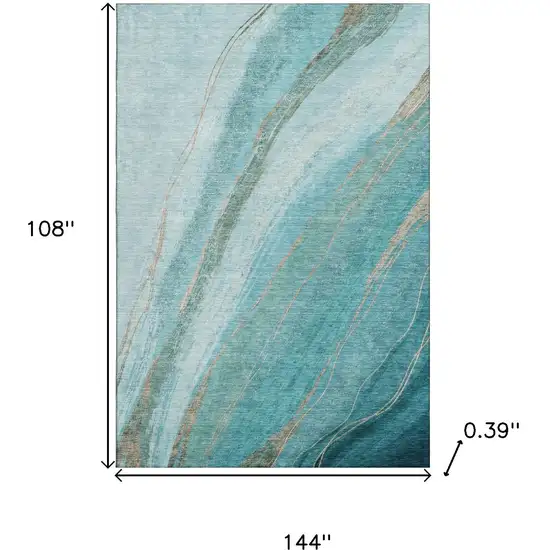 Turquoise And Teal Abstract Washable Area Rug With UV Protection Photo 9