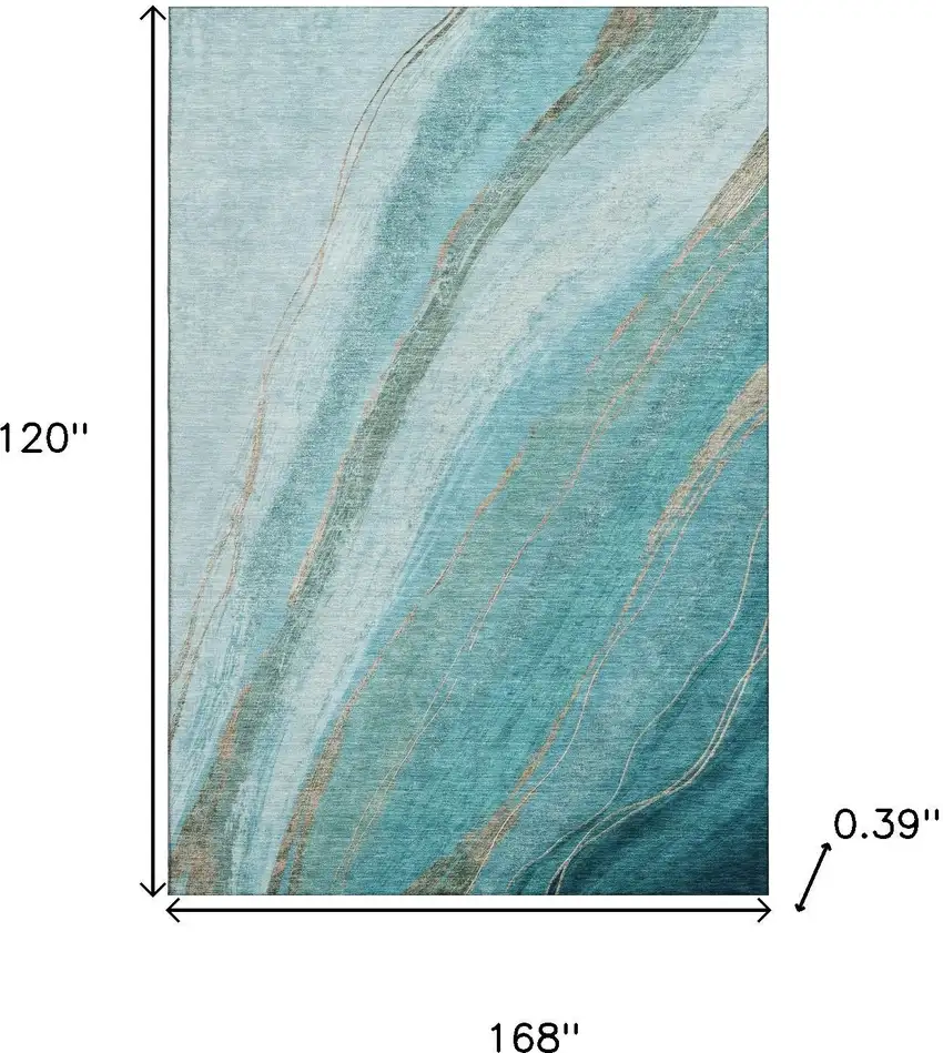 Turquoise And Teal Abstract Washable Area Rug With UV Protection Photo 9