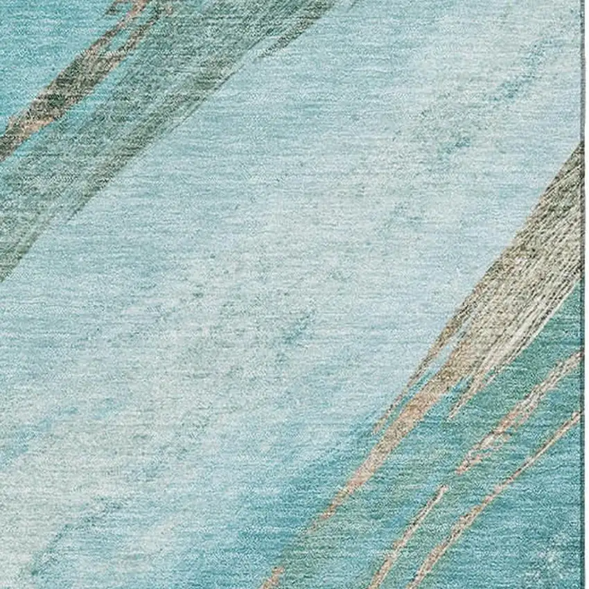 Turquoise And Teal Abstract Washable Area Rug With UV Protection Photo 3