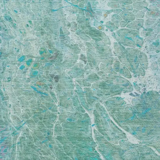 Turquoise And Teal Blue Abstract Washable Indoor Outdoor Area Rug Photo 3