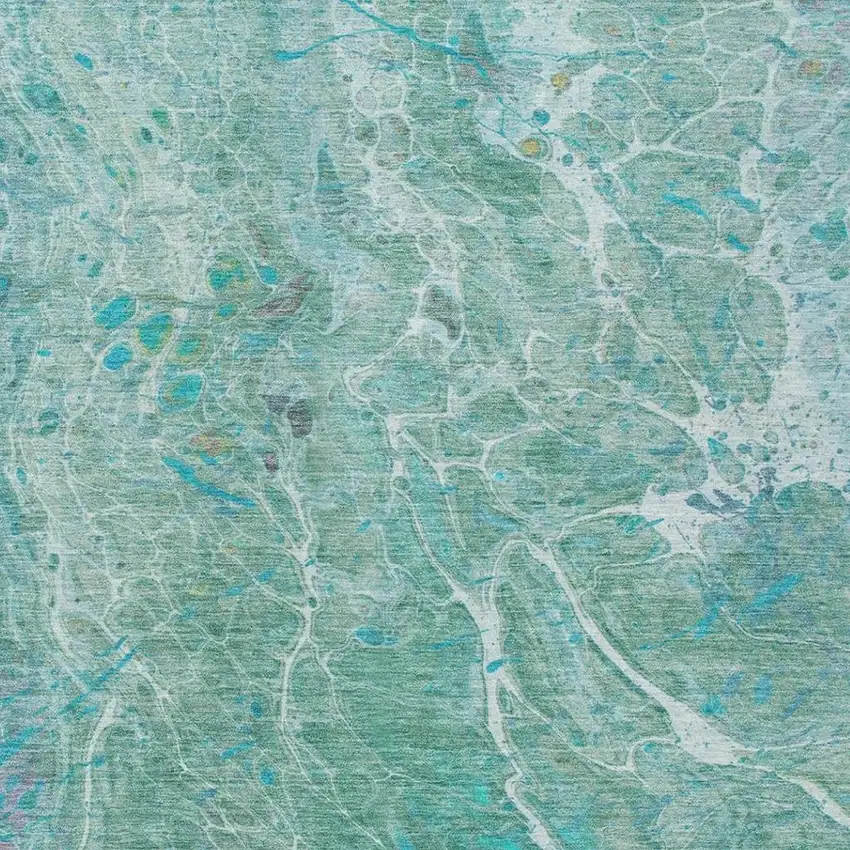 Turquoise And Teal Blue Abstract Washable Indoor Outdoor Area Rug Photo 3