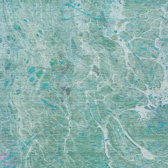 Turquoise And Teal Blue Abstract Washable Indoor Outdoor Area Rug Photo 3