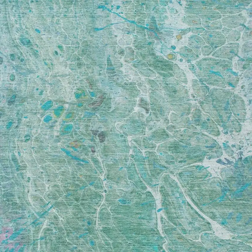 Turquoise And Teal Blue Abstract Washable Indoor Outdoor Area Rug Photo 3