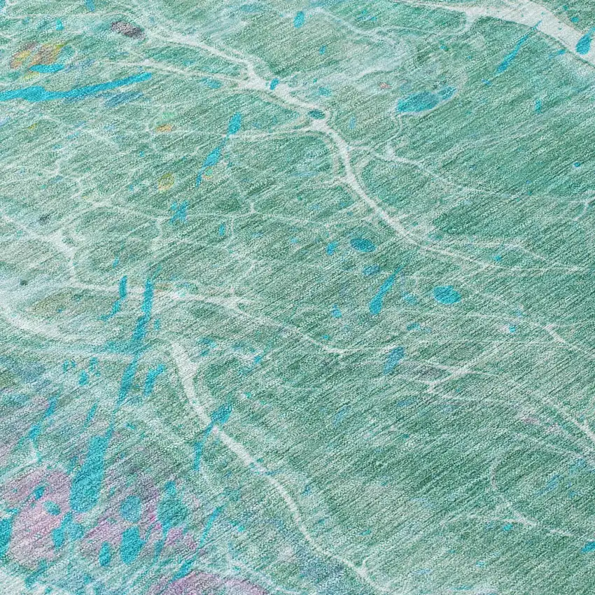 Turquoise And Teal Blue Abstract Washable Indoor Outdoor Area Rug Photo 6