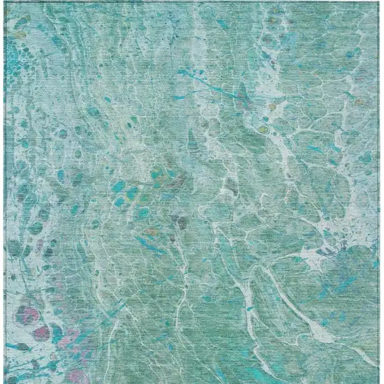 Turquoise And Teal Blue Abstract Washable Indoor Outdoor Area Rug Photo 3