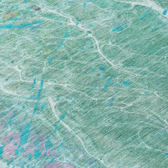 Turquoise And Teal Blue Abstract Washable Indoor Outdoor Area Rug Photo 6