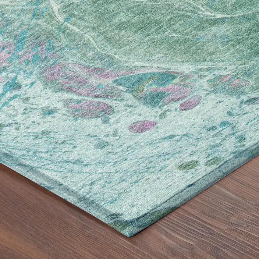 Turquoise And Teal Blue Abstract Washable Indoor Outdoor Area Rug Photo 5