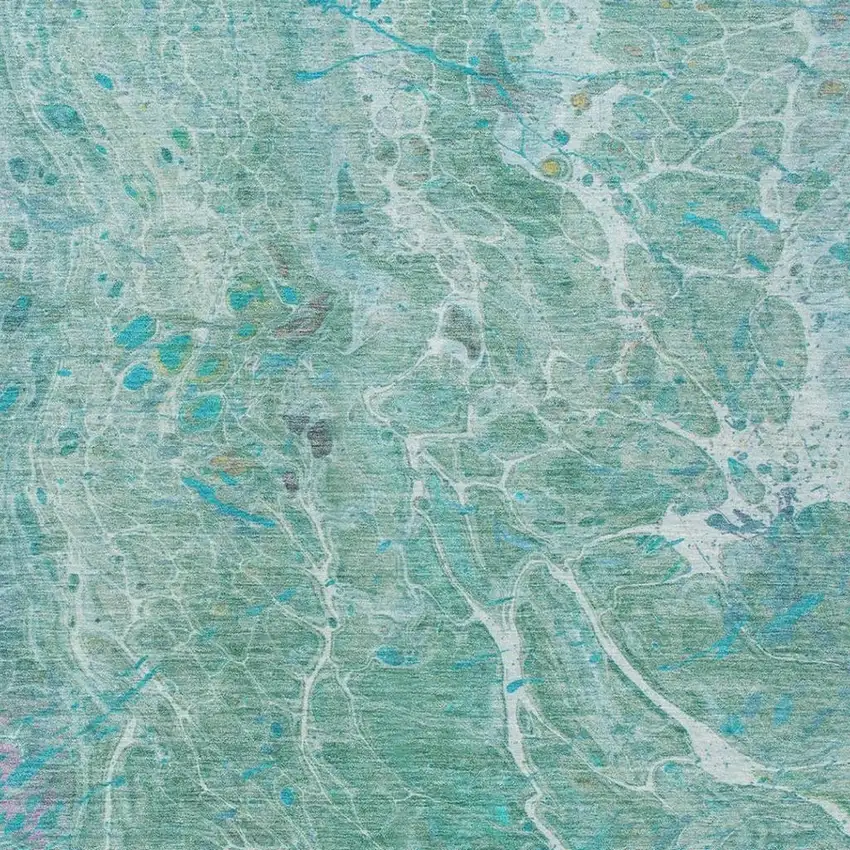 Turquoise And Teal Blue Abstract Washable Indoor Outdoor Area Rug Photo 3