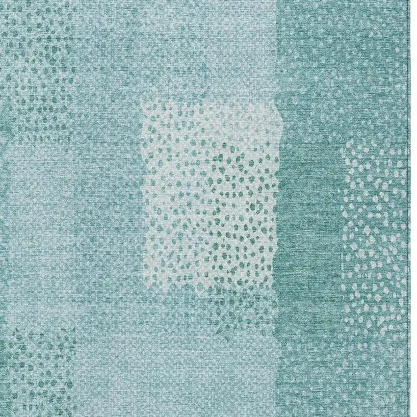 Turquoise And Teal Blue Abstract Washable Indoor Outdoor Area Rug Photo 6