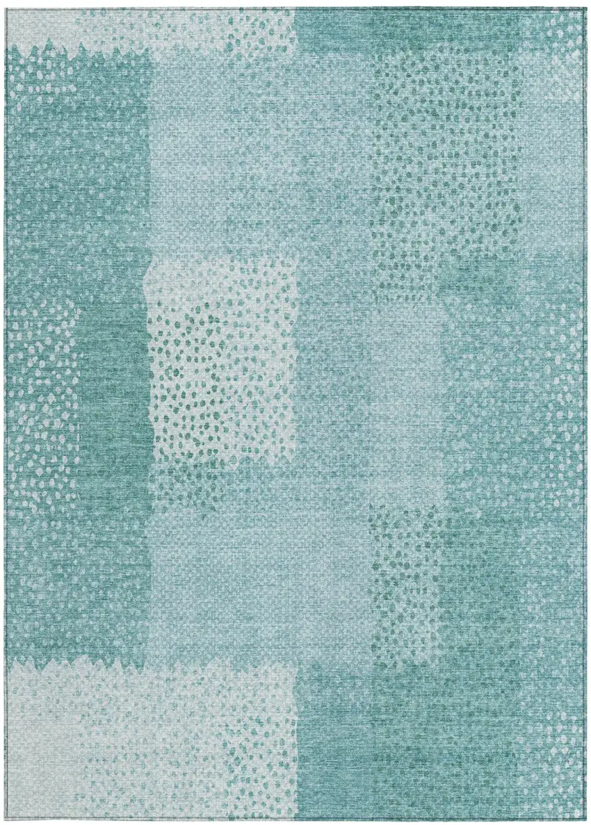 Turquoise And Teal Blue Abstract Washable Indoor Outdoor Area Rug Photo 1
