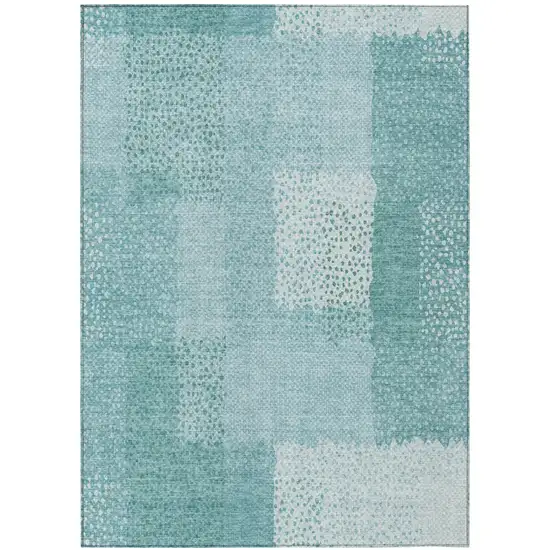 Turquoise And Teal Blue Abstract Washable Indoor Outdoor Area Rug Photo 3