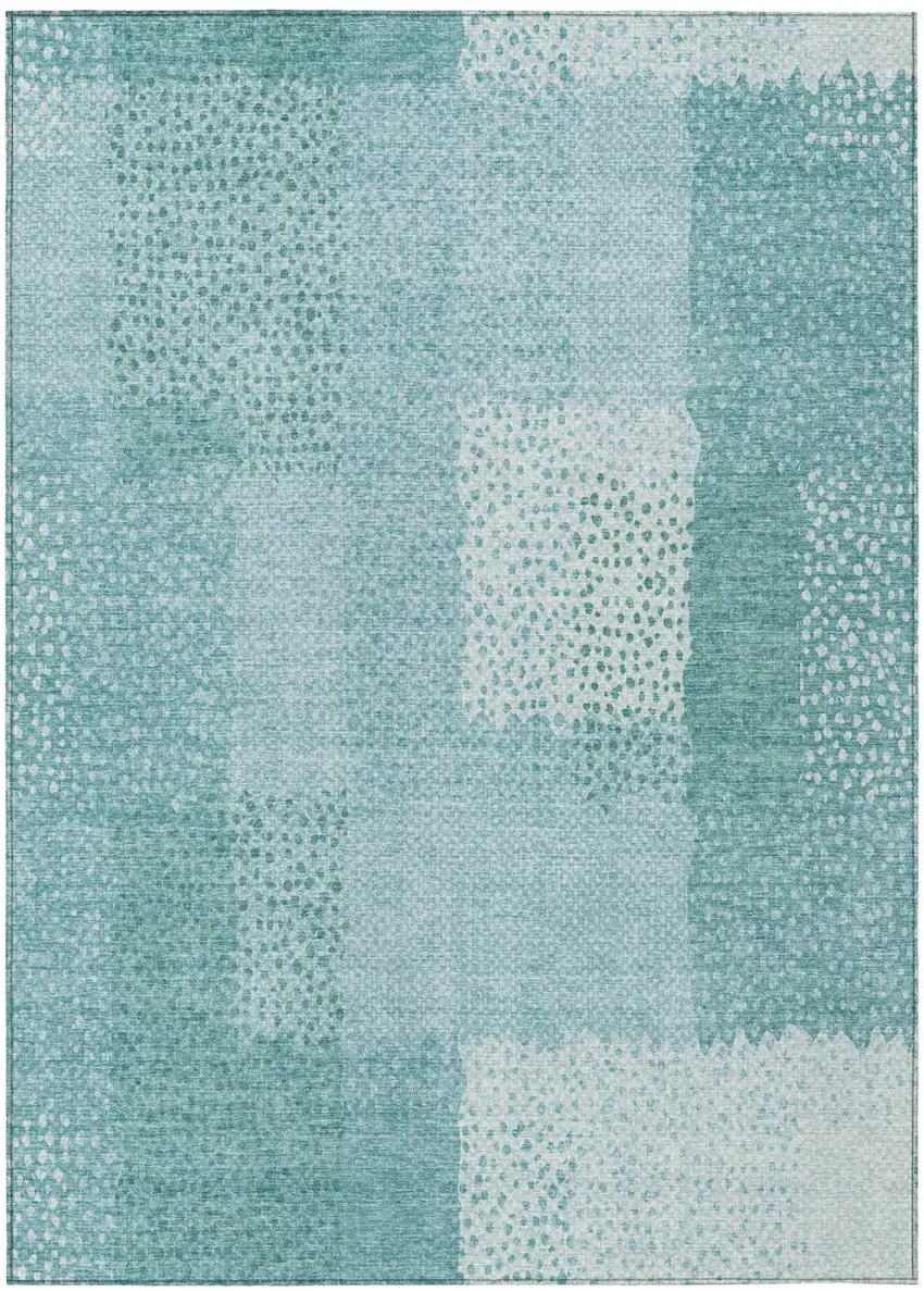 Turquoise And Teal Blue Abstract Washable Indoor Outdoor Area Rug Photo 3