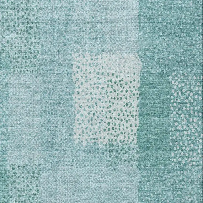 Turquoise And Teal Blue Abstract Washable Indoor Outdoor Area Rug Photo 6