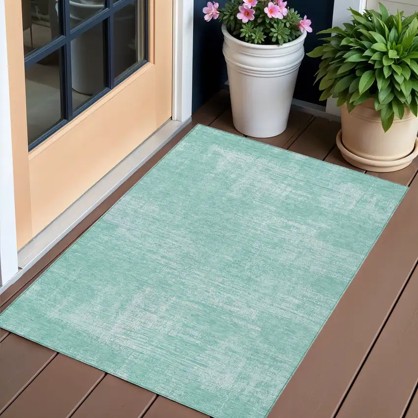 Turquoise And Teal Blue Abstract Washable Indoor Outdoor Area Rug Photo 1
