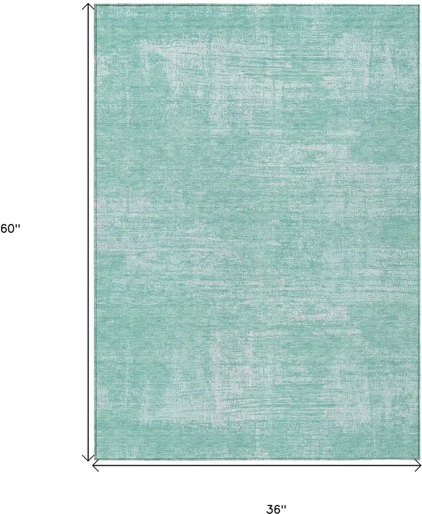 Turquoise And Teal Blue Abstract Washable Indoor Outdoor Area Rug Photo 3